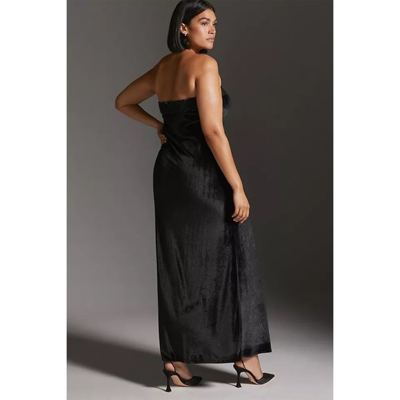 Payal Jain | Strapless Beaded Velvet Column Maxi Gown | NWT - Picture 7 of 11